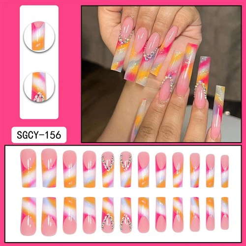 Diamantes de imitación con uñas postizas de color rosa mezclado